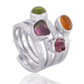 Natural Idocrase And Tourmaline Gemstone 925 Sterling Silver Spiral Ring